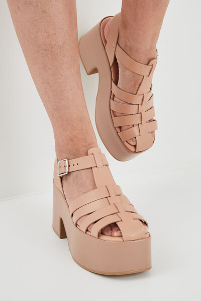 Sandales compensées en cuir Liberto rose femme