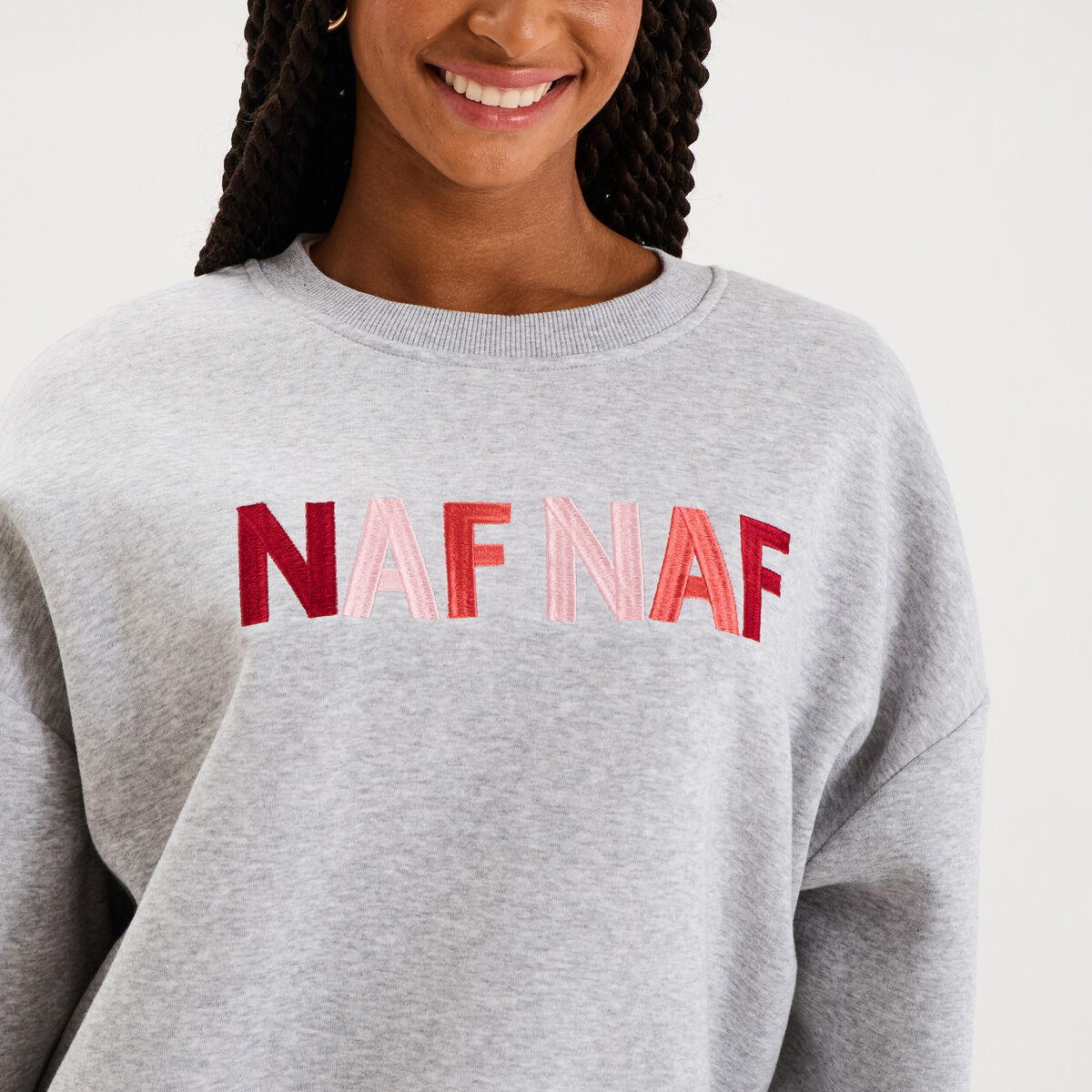 Sweat col rond logo oversize gris clair femme