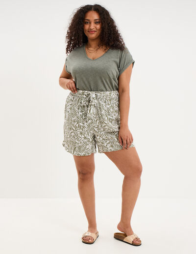 Short fluide ceintur&eacute; ecru femme grande taille