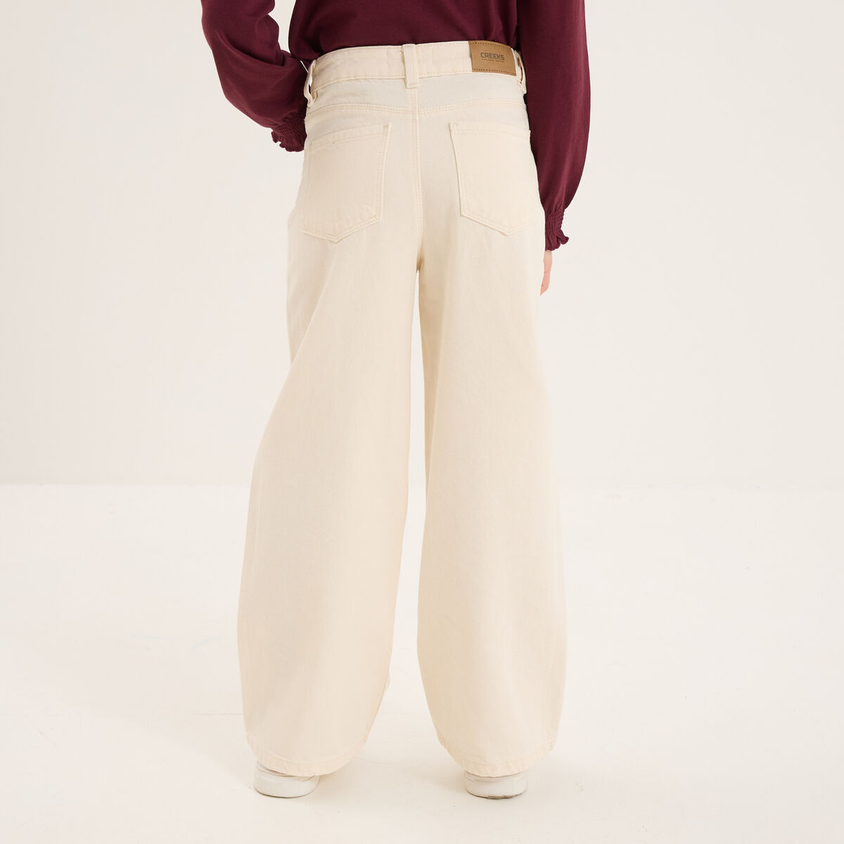 Pantalon large 5 poches coton Creeks creme fille