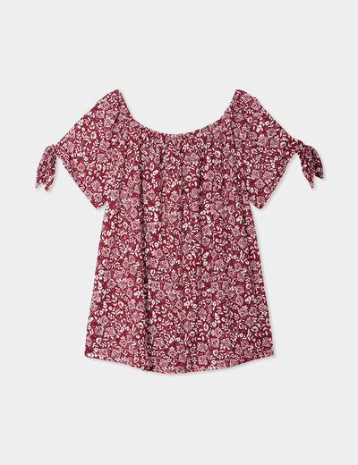 T-shirt col bardot manches noeuds bordeaux femme grande taille