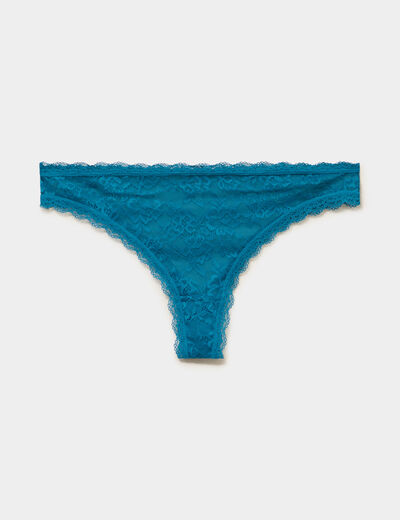 Tanga en dentelle bleu canard femme