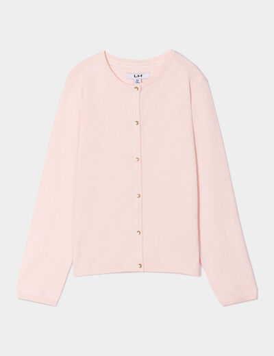 Gilet boutonn&eacute; coton m&eacute;lang&eacute; rose fille