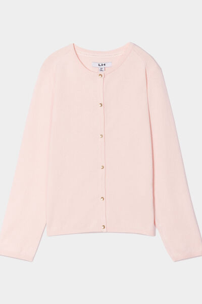 Gilet boutonn&eacute; coton m&eacute;lang&eacute; rose fille