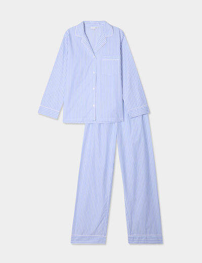 Ensemble pyjama pantalon chemise coton ecru femme