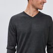 Pull jersey col V m&eacute;lange coton gris fonc&eacute; homme