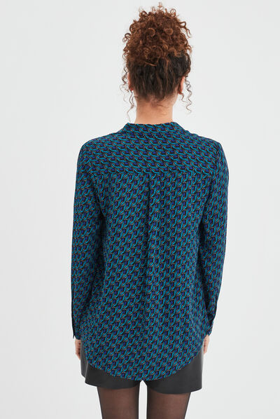 Chemise manches longues en crêpe bleu marine femme