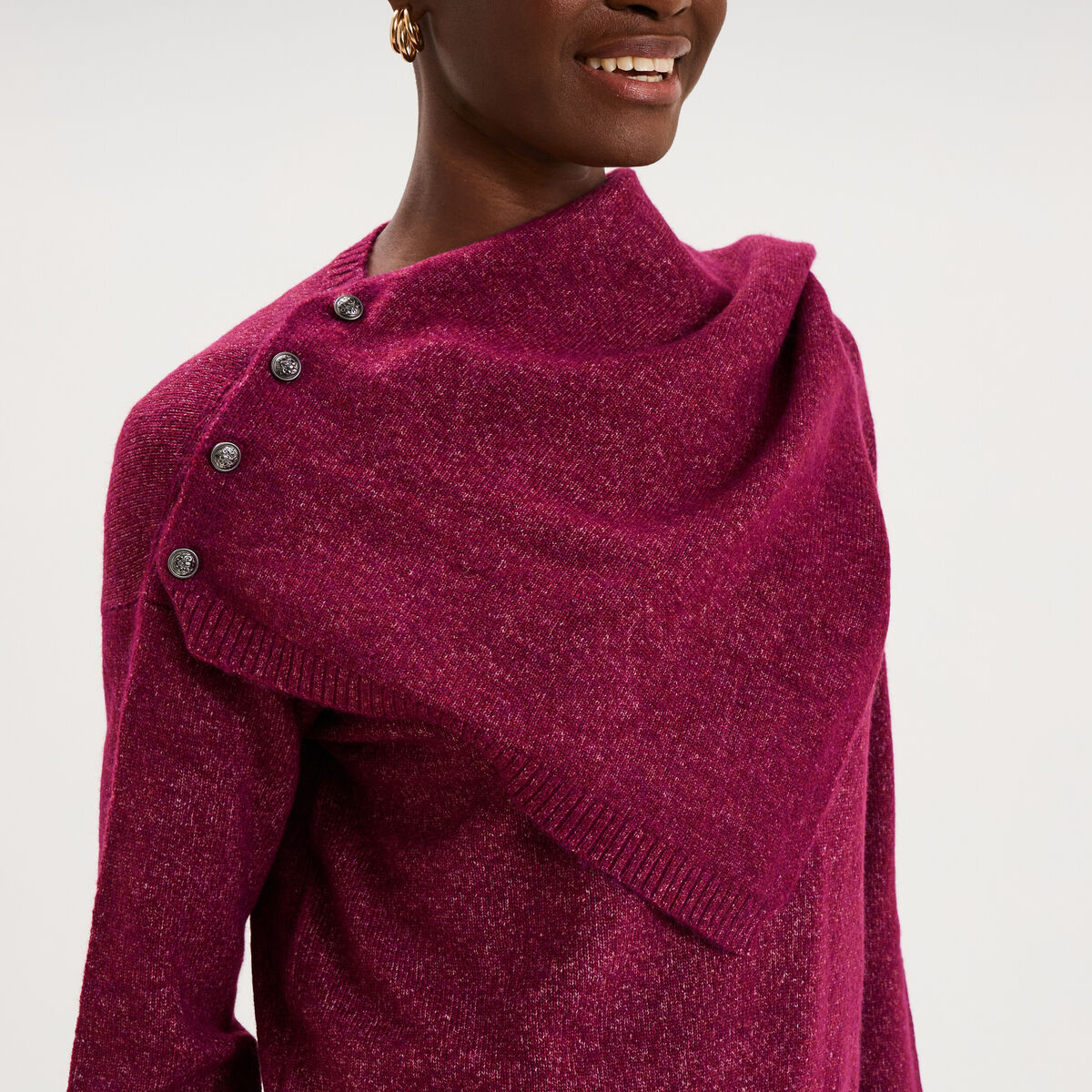 Pull col rond &eacute;charpe amovible rouge fonc&eacute; femme