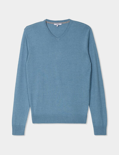 Pull jersey avec col en V gris homme