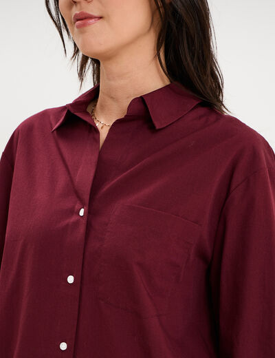 Chemise oversize 1 poche coton violet fonc&eacute; femme