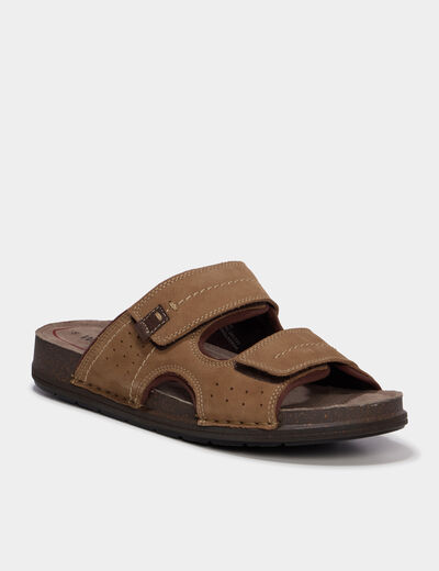 Mules &agrave; scratchs en cuir sable homme