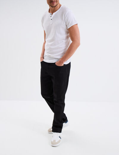T-shirt col tunisien manches courtes blanc homme