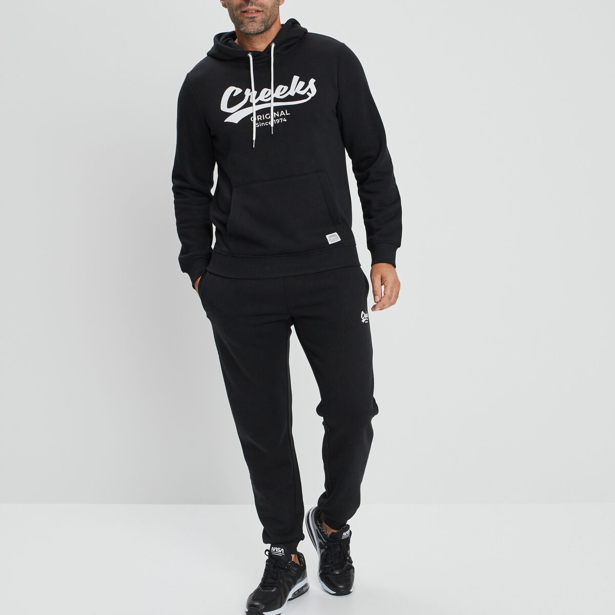 Sweat &agrave; capuche hoodie molleton noir homme