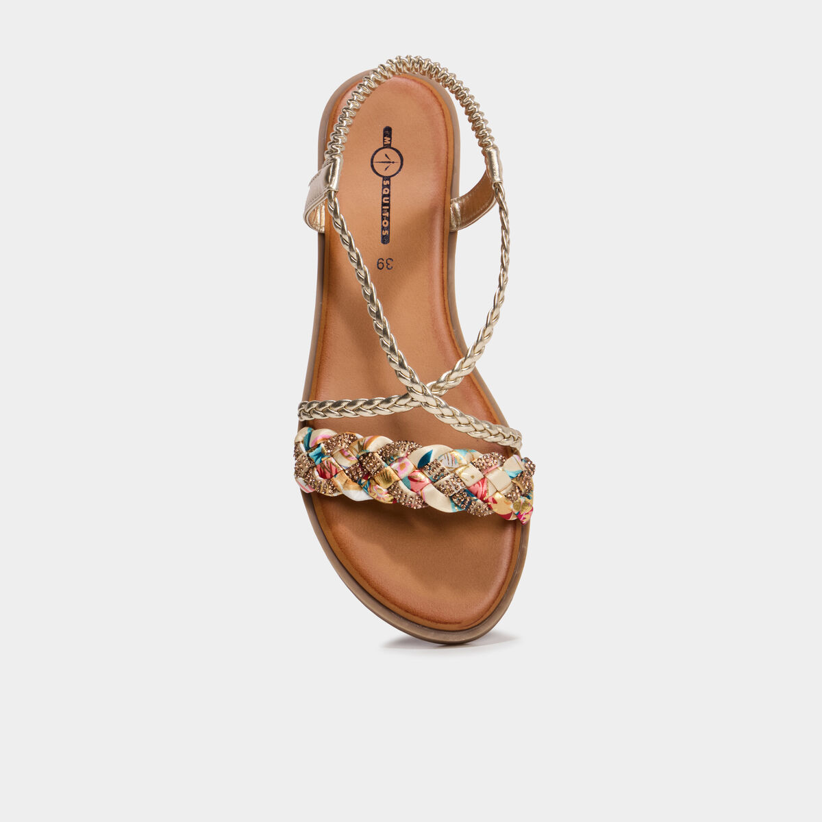 Sandales d&eacute;tails foulard tress&eacute;s jaune or femme