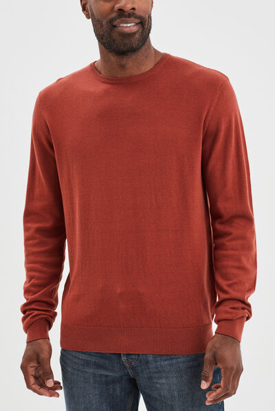 Pull droit col rond marron cognac homme