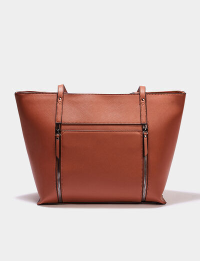 Sac cabas trapèze marron cognac femme