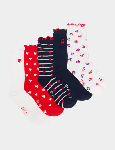 Lot 5 paires chaussettes rouge fille