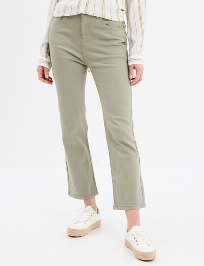 Pantalon flare 7/8ème taille haute vert kaki femme