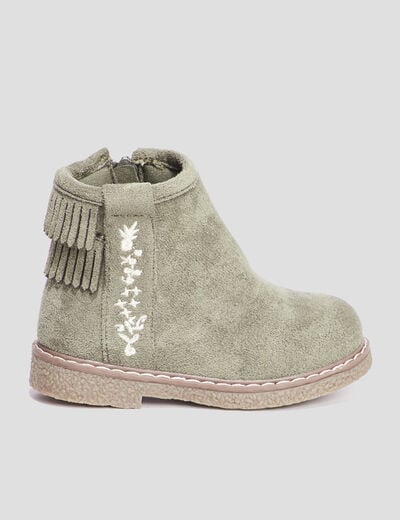 Bottines franges vert kaki bébé fille