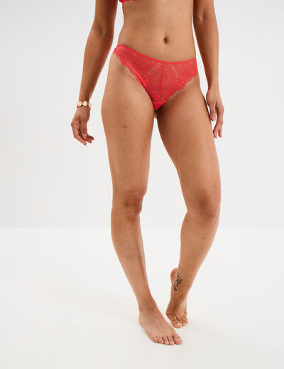 Tanga en dentelle rouge femme