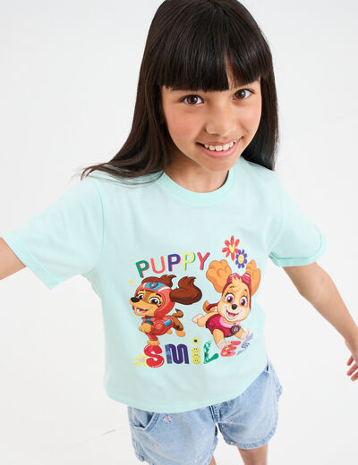 T-shirt manches courtes Pat Patrouille vert turquoise fille