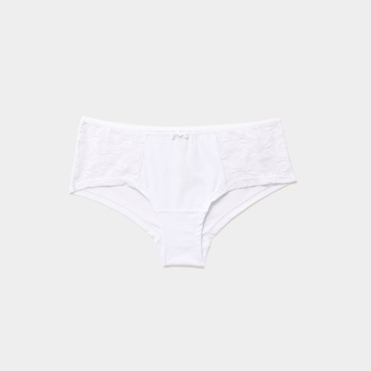 Shorty en coton avec dentelle blanc femme