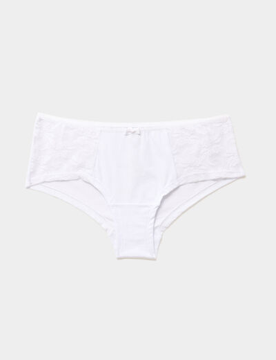 Shorty en coton avec dentelle blanc femme