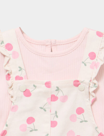 Ensemble robe 3 pi&egrave;ces coton creme b&eacute;b&eacute; fille