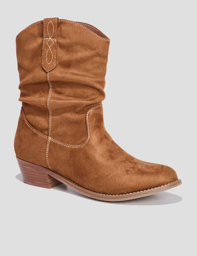Boots hautes Santiags esprit western marron femme