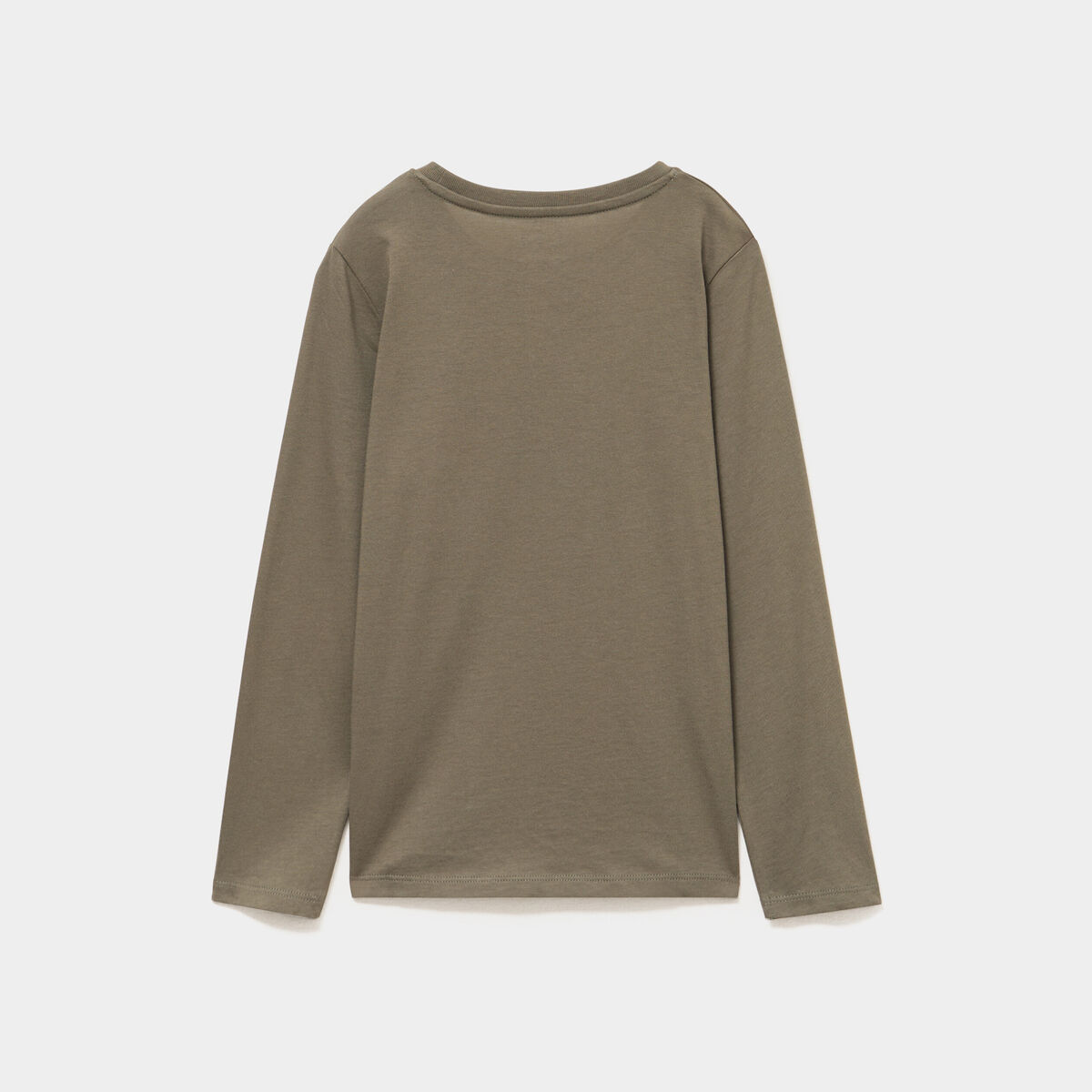 T-shirt col rond manches longues coton vert kaki gar&ccedil;on