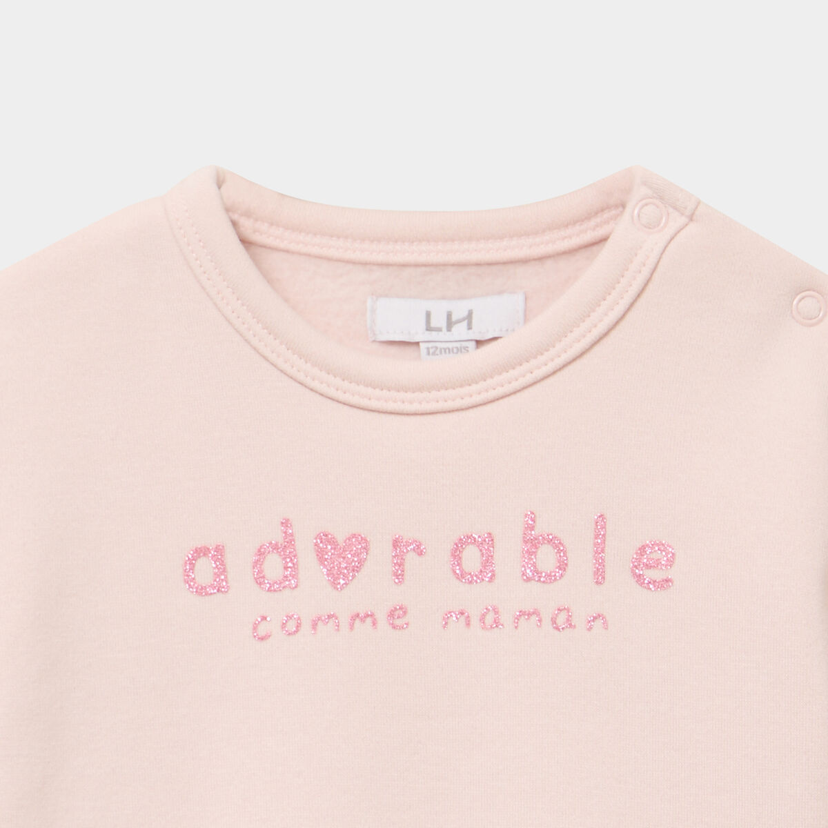 Sweat col rond manches longues rose clair b&eacute;b&eacute; fille