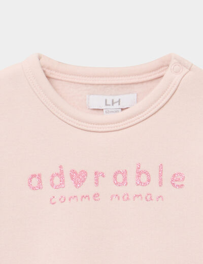 Sweat col rond manches longues rose clair b&eacute;b&eacute; fille