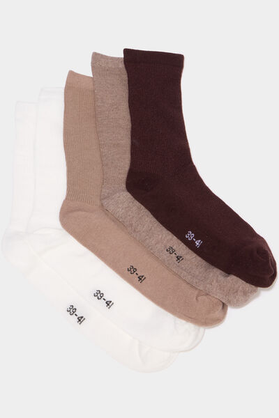 Lot 5 paires chaussettes c&ocirc;tel&eacute;es marron fonc&eacute; femme