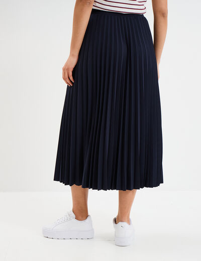 Jupe midi plissée patineuse bleu foncé femme