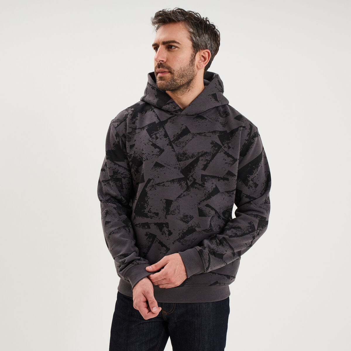 Sweat hoodie &agrave; capuche molleton gris homme