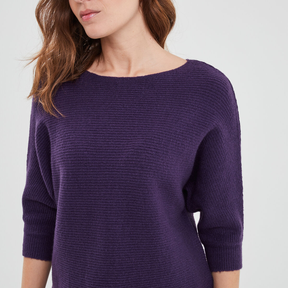 Pull manches 3/4 chauve-souris violet foncé femme