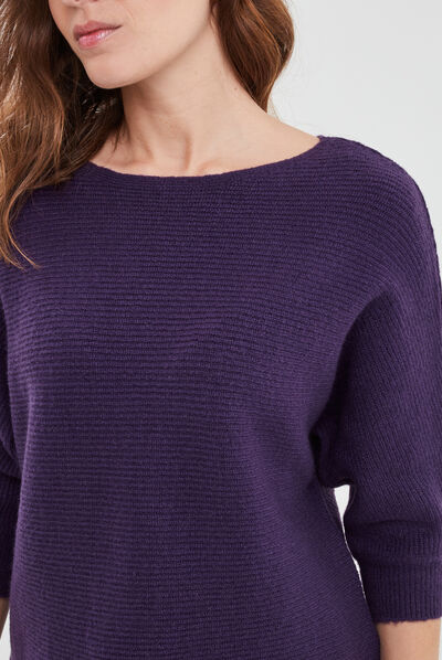 Pull manches 3/4 chauve-souris violet foncé femme