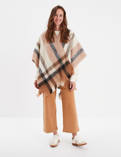 Poncho avec franges marron femme