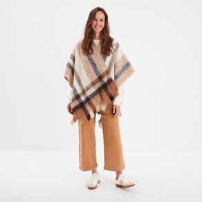 poncho avec franges marron femme Poncho avec franges marron femme
