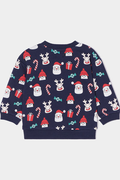 Sweat de Noël épaule boutonnée col rond bleu marine bébé garçon