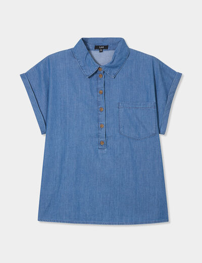 Blouse manches courtes en jean denim double stone femme