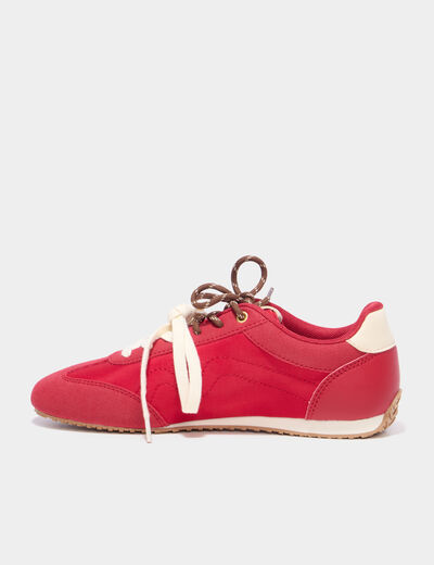 Baskets &agrave; lacets doubles semelle fine rouge femme