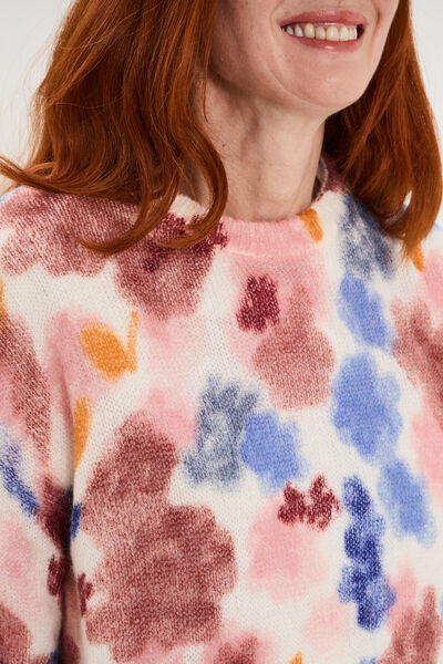Pull col rond manches longues relax rose framboise femme