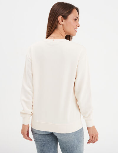 Sweat col rond manches longues creme femme