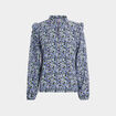 Blouse à épaules et col volantés bleu marine femme
