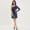 Robe asymétrique à sequins bleu femme