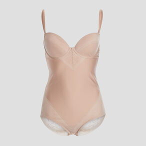 Body effet gainant micro dentelle beige femme