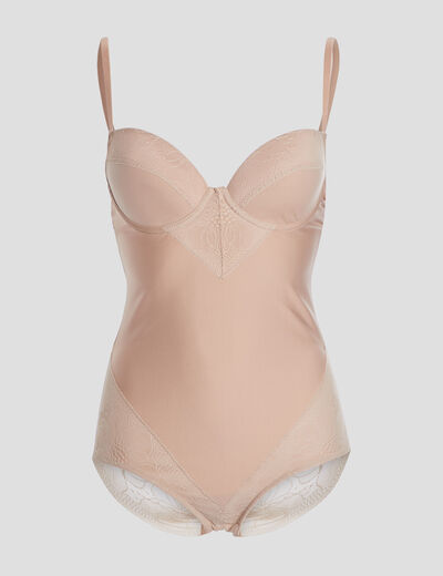 Body effet gainant micro dentelle beige femme