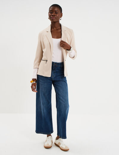 Veste blazer cintr&eacute; manches 3/4 beige femme