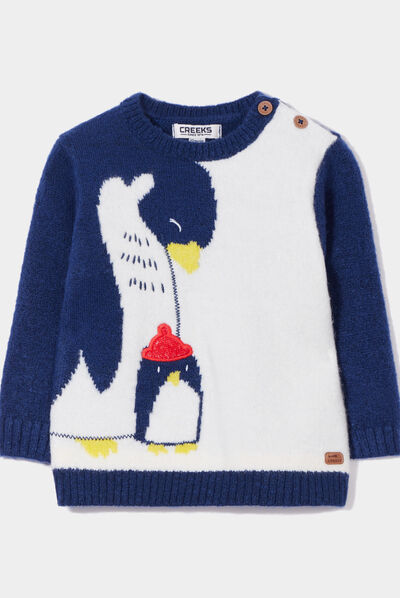 Pull boutonné manches longues Creeks blanc bébé garçon